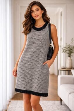 See by Chloe Sleeveless Large-Knit Wool Midi Dress Gray and Black Size 8